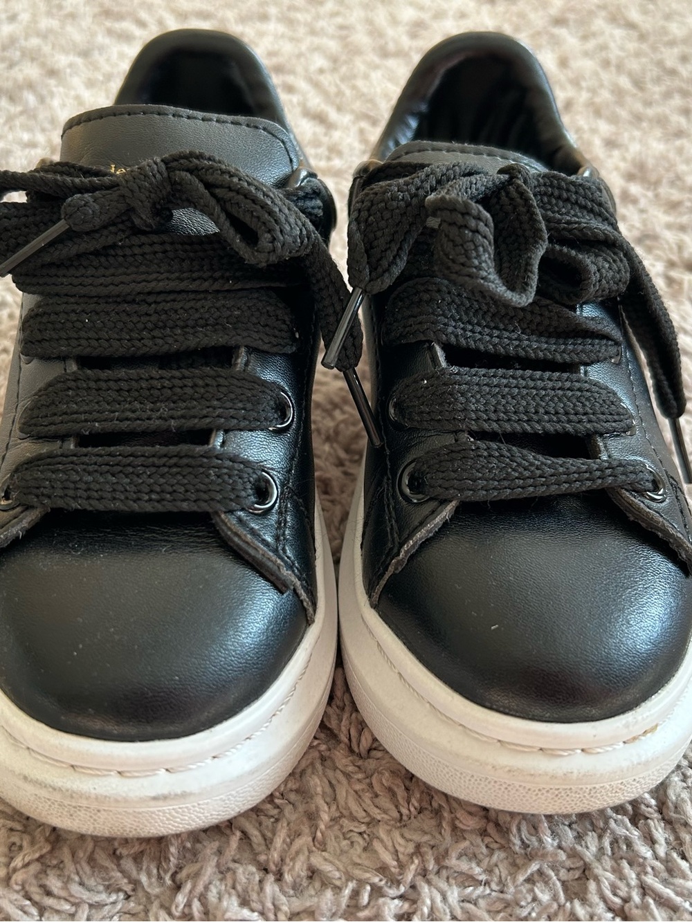 Alexander McQueen Kids Black Leather Sneakers with White Platform Sole